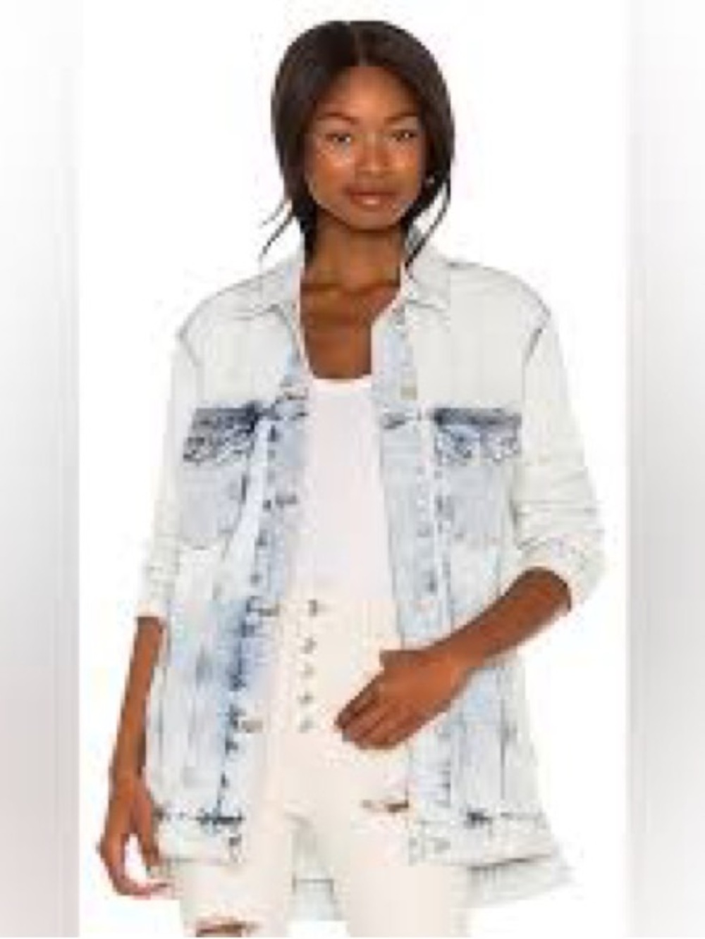 Free People We The Free Destroyed Long & Lean Trucker Jacket size large